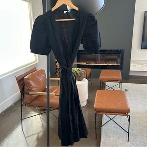 Linen/cotton black wrap dress